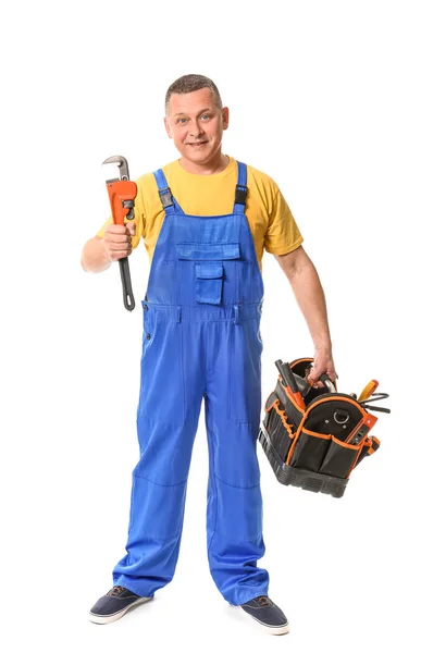 Handsome plumber on white background — Stock Photo, Image