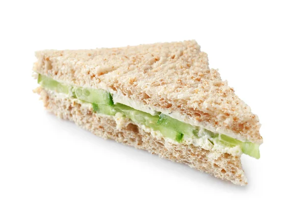 Tasty sandwich with cucumber on white background — Stock Photo, Image