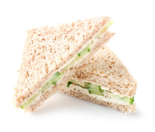 Tasty sandwiches with cucumber on white background — Stock Photo, Image