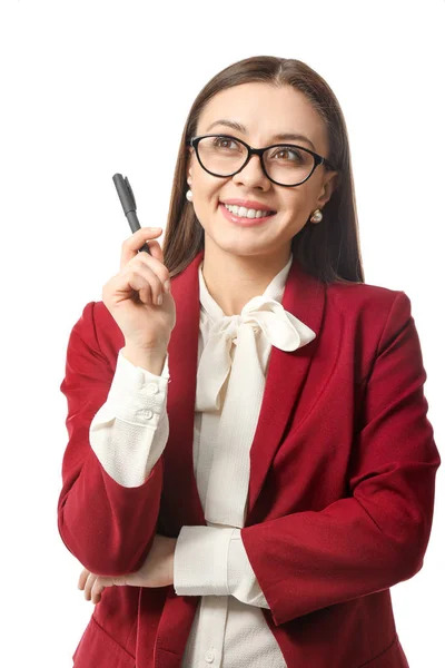 Empresária elegante no fundo branco — Fotografia de Stock