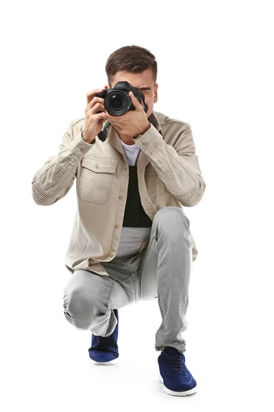 Fotógrafo masculino sobre fondo blanco —  Fotos de Stock