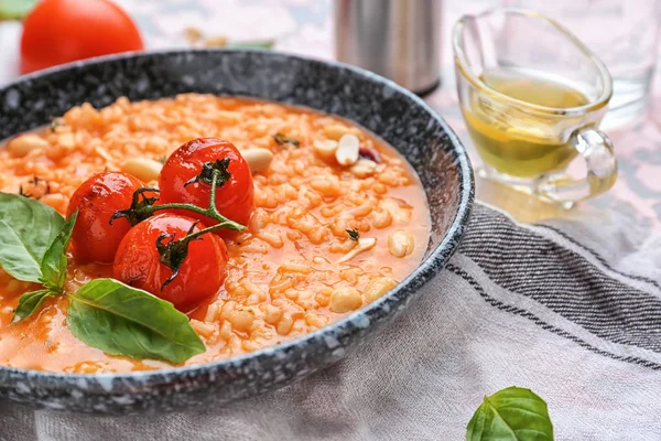 Plate with tasty risotto on table — Stock Photo, Image