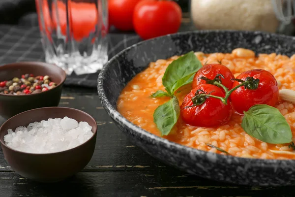 Plate with tasty risotto on table — Stock Photo, Image