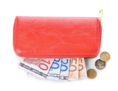 Beyaz arkaplanda para olan cüzdan