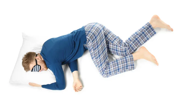 Hombre dormido con máscara sobre fondo blanco —  Fotos de Stock