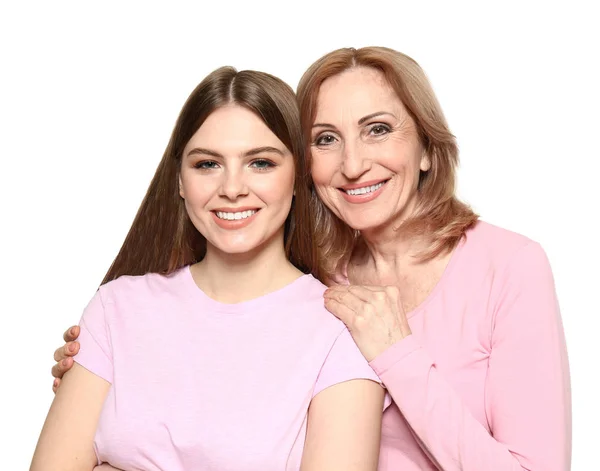 Portrait of happy mother with her daughter on white background — Stock Photo, Image