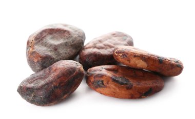 Beyaz arka planda kakao çekirdekleri