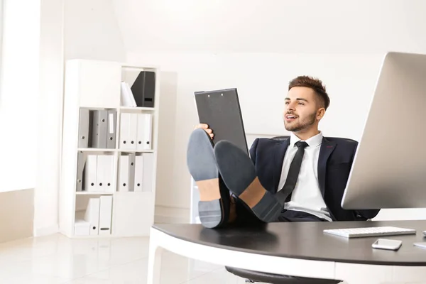 Handsome businessman working in office — Stock Photo, Image