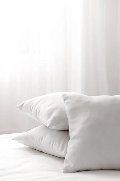 Soft pillows on cozy bed — Stock Photo, Image