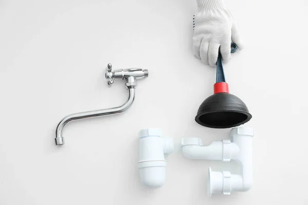 Set of plumbing items on white background — Stock Photo, Image