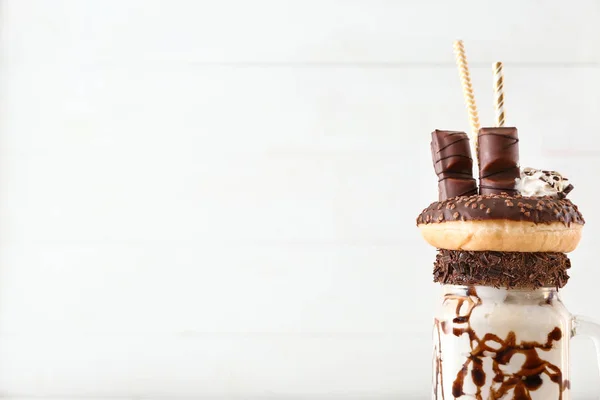 Delicious freak shake on white background — Stock Photo, Image