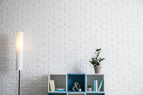 Interior of room with white brick wall — Stock Photo, Image