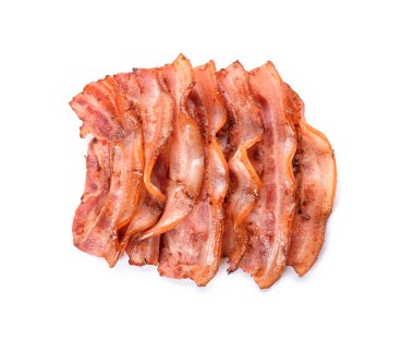 Beyaz arka planda kızarmış pastırma.