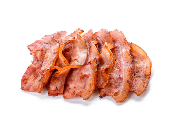 Fried bacon on white background