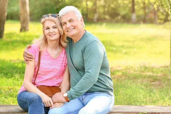 Porträt eines glücklichen, reifen Paares im Park — Stockfoto