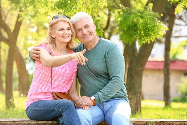 Porträt eines glücklichen, reifen Paares im Park — Stockfoto