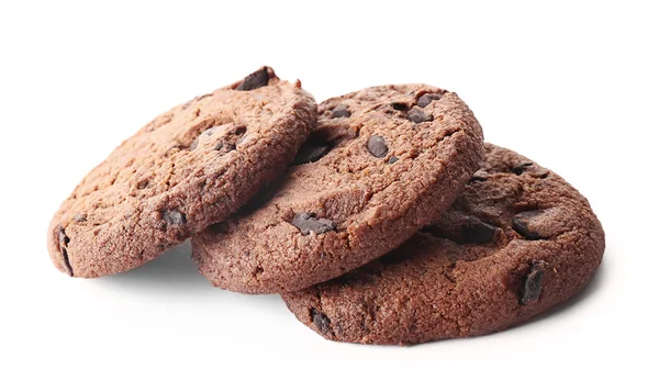 Sabrosas galletas de chocolate sobre fondo blanco — Foto de Stock