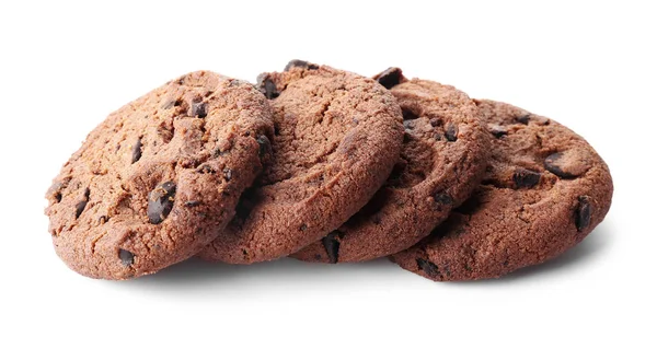 Biscoitos de chocolate saborosos no fundo branco — Fotografia de Stock