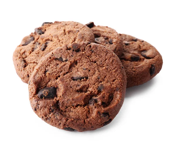 Sabrosas galletas de chocolate sobre fondo blanco — Foto de Stock