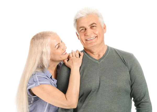 Portrait of happy mature couple on white background — Stock Photo, Image