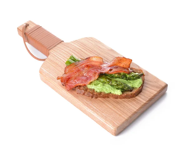 Board with tasty toast on white background — Stock Photo, Image