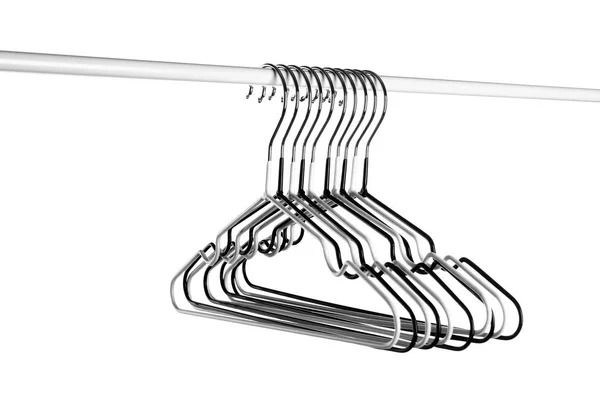 Rack with clothes hangers on white background — Stock Photo, Image