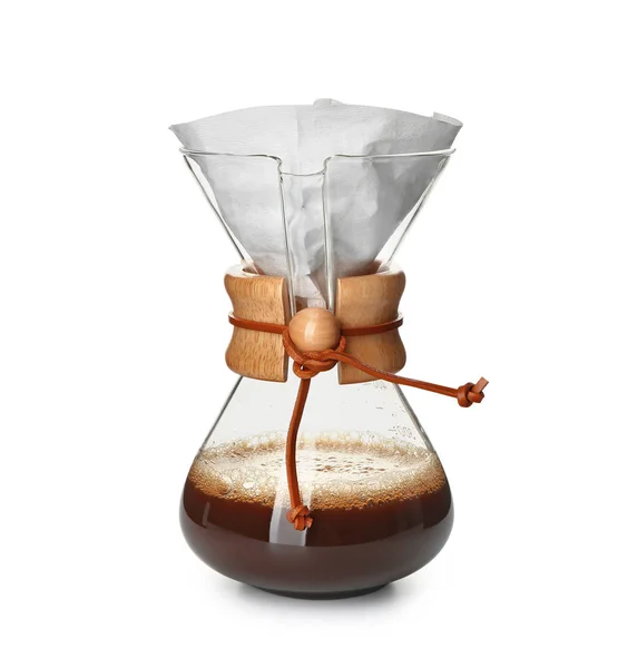 Leckeren Kaffee in Chemex auf weißem Hintergrund — Stockfoto