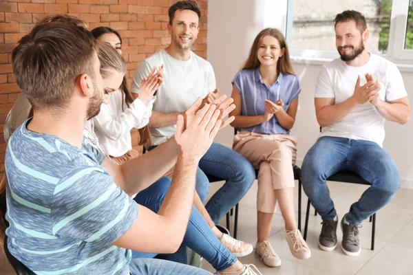 Young people at group therapy session — Stock Photo, Image