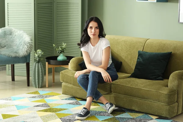 Portrait of beautiful woman at home — Stock Photo, Image