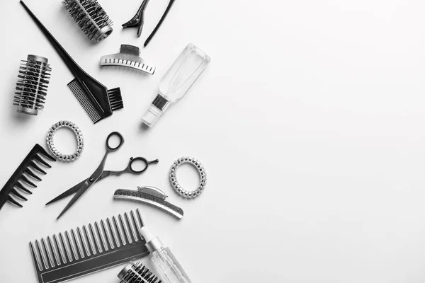 Set of hairdresser tools and accessories on white background — Stock Photo, Image