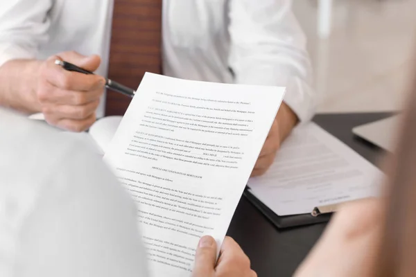 Couple meeting with notary public in office, closeup — Stock Photo, Image