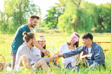 Parkta piknik üzerinde mutlu arkadaşlar