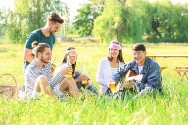 Parkta piknik üzerinde mutlu arkadaşlar