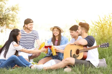 Parkta piknik üzerinde mutlu arkadaşlar