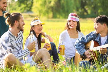 Parkta piknik üzerinde mutlu arkadaşlar