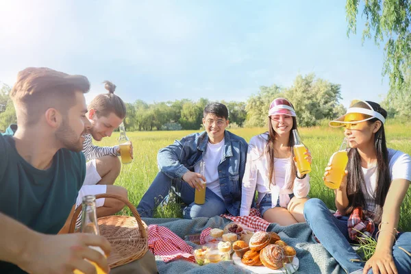 Amigos felices en el picnic en el parque —  Fotos de Stock