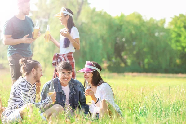 Happy friends on picnic in park — Stock Photo, Image