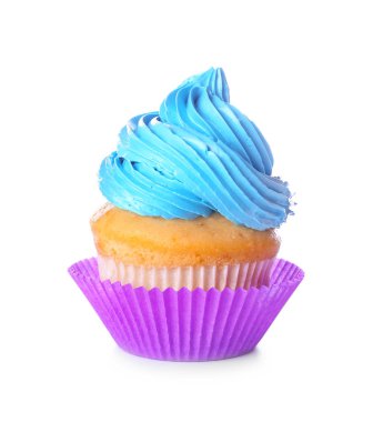 Beyaz arka planda tatlı lezzetli cupcake