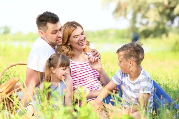 Szczęśliwa rodzina na letni piknik w parku — Zdjęcie stockowe