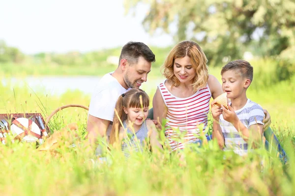 Happy family on summer picnic in park — Stock Photo, Image