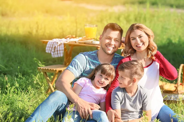 Happy family on summer picnic in park — Stock Photo, Image