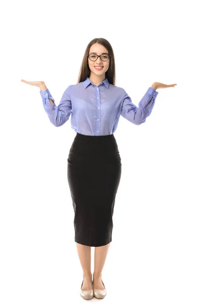 Junge Geschäftsfrau auf weißem Hintergrund — Stockfoto