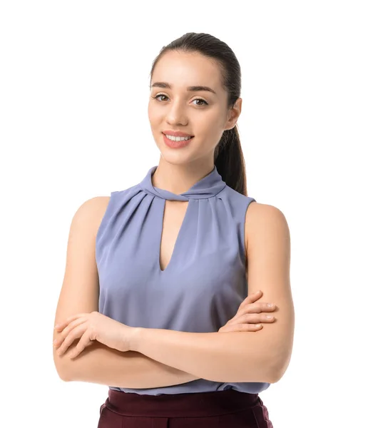 Beautiful young businesswoman on white background — Stock Photo, Image