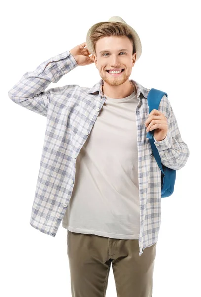 Young tourist on white background — Stock Photo, Image