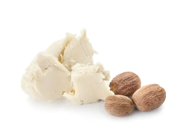 Shea butter on white background — Stock Photo, Image