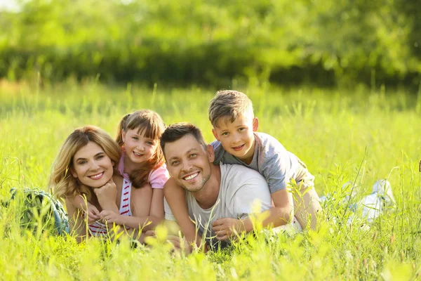 夏の日の公園で幸せな家族 — ストック写真