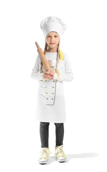 Lindo pequeño chef sobre fondo blanco — Foto de Stock