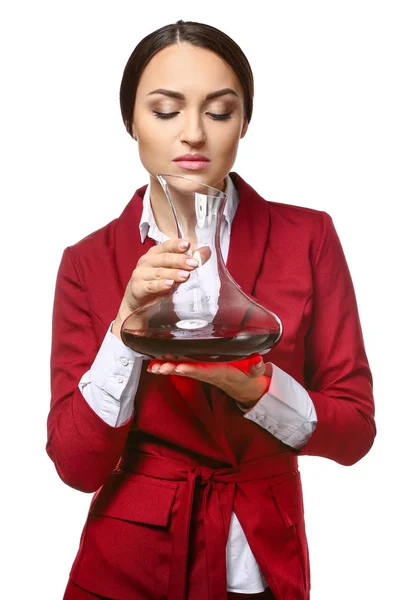 Portrait of elegant female sommelier on white background — Stock Photo, Image