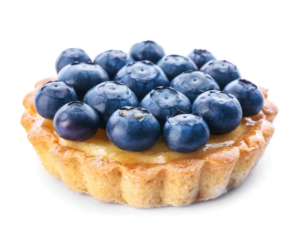 Tasty tart with blueberry on white background — Stock Photo, Image