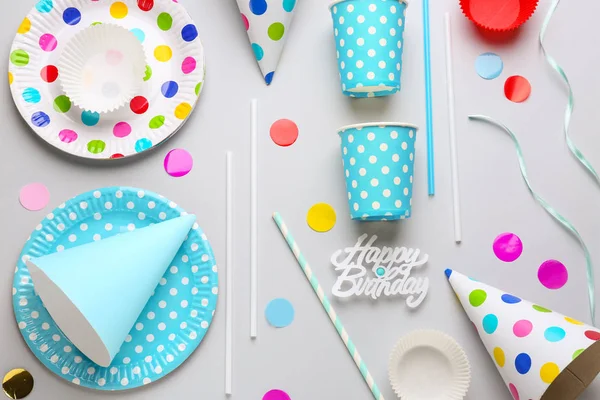 Composition with Birthday decor on light background — Stock Photo, Image